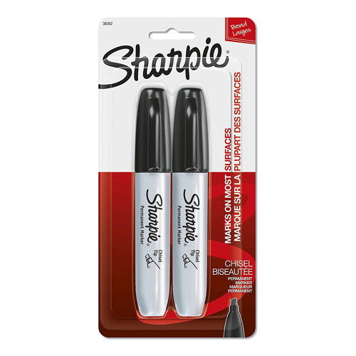 Sanford Sharpie Permanent Marker Black, Chisel Tip, 2 Ea